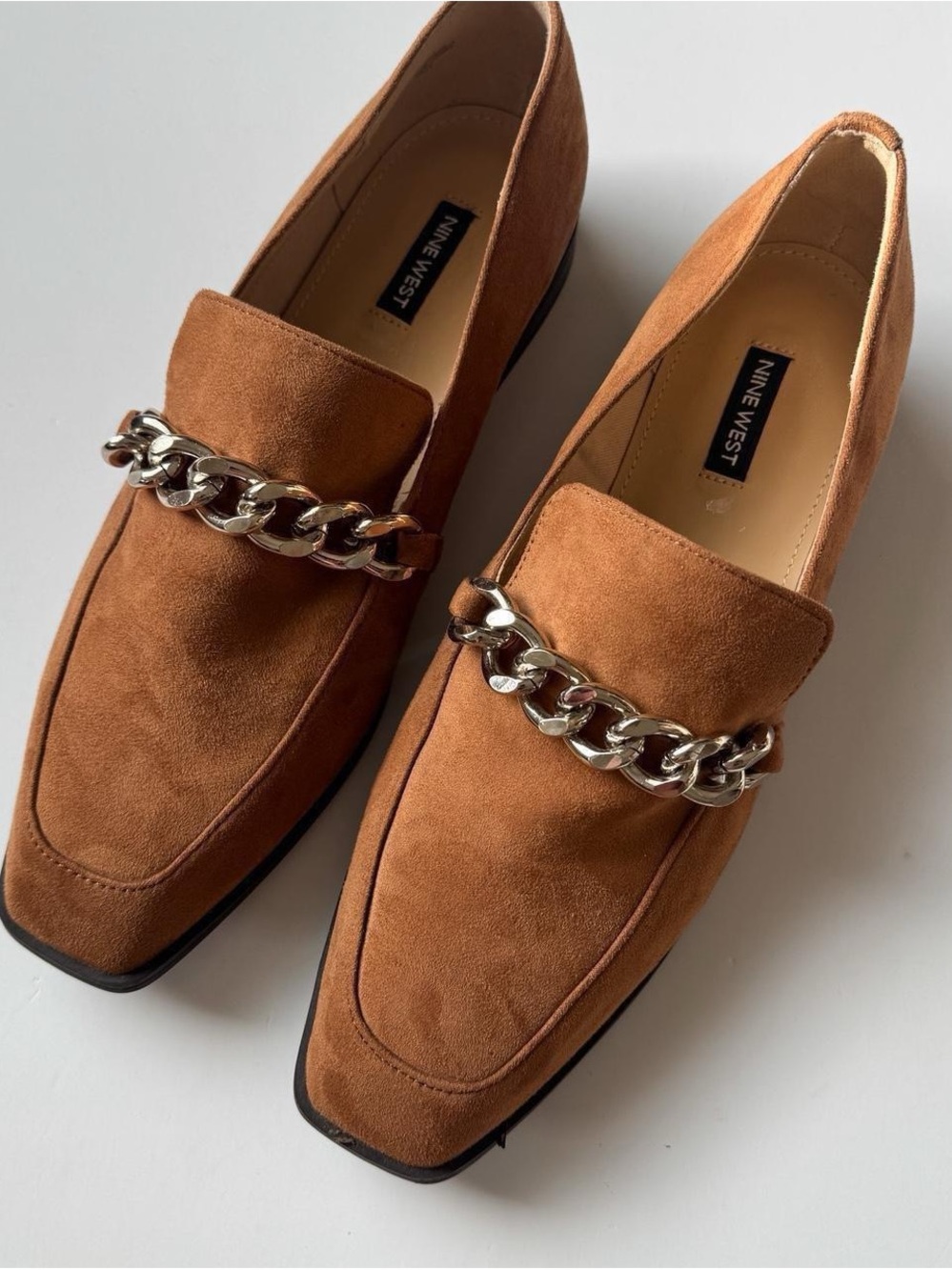 Nine West Brown Loafers 9.5 Square Toe Chain Preppy Minimalist - Picture 8 of 8